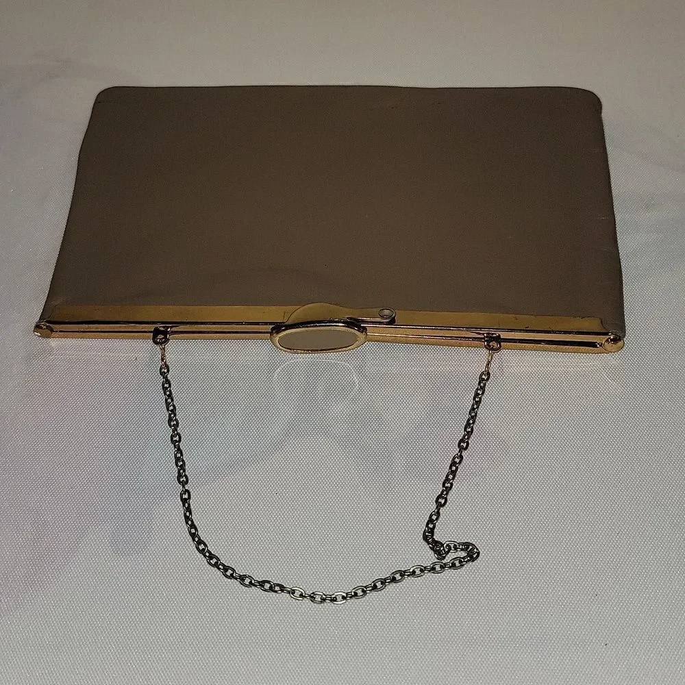 Etra Leather Clutch Handbag Vintage 1950s Taupe